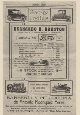 Anuncio histórico del Garage Inglés de Bernardo H. Brunton