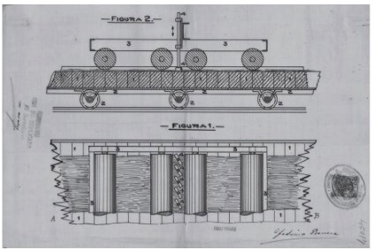Plano de la patente de una máquina de rodillos para majar esparto